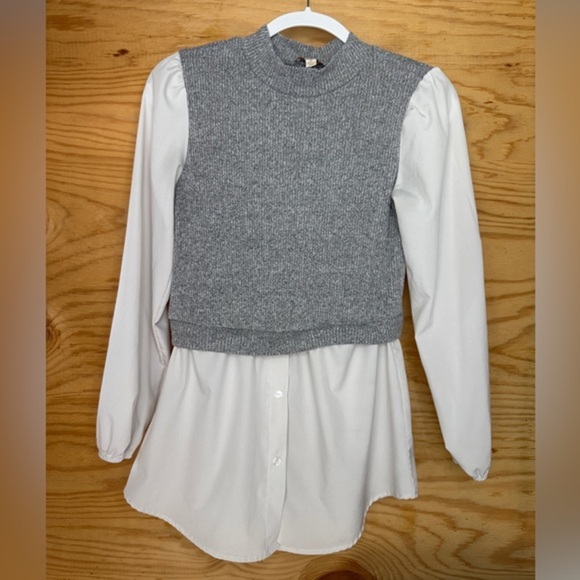 London Rose Gray Knit Vest with White Shirt size M - Picture 2 of 9